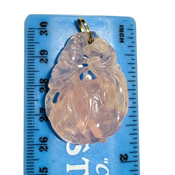 Vintage Rose Quartz Carved Heart Pendant Necklace 14k Gold Chain - Picture 10 of 11
